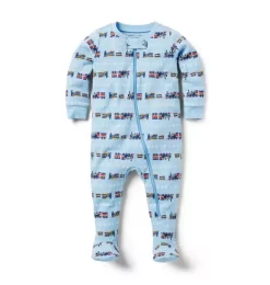 Baby Good Night Footed Pajamas In Snowflake Express Ice Blue Snowflake Express