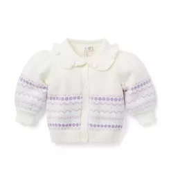 Baby Fair Isle Ruffle Collar Cardigan Cream And Sugar Fair Isle