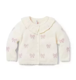 Baby Bow Collared Cardigan Antique White Bow
