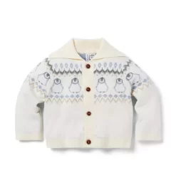Baby Fair Isle Penguin Cardigan Antique White Fair Isle