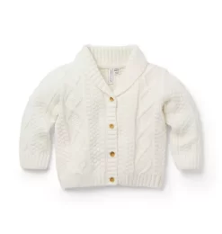 Baby Cable Knit Shawl Collar Cardigan Cream And Sugar