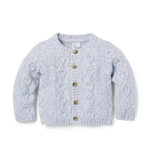 The Cozy Cable Knit Baby Cardigan Soft Blue Heather 1 The Cozy Cable Knit Baby Cardigan Soft Blue Heather