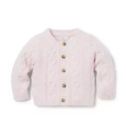 The Cozy Cable Knit Baby Cardigan Muted Pink Heather