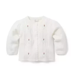 Baby Pointelle Flower Cardigan Jet Ivory