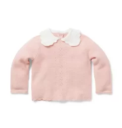 Baby Pointelle Collared Sweater Peachskin